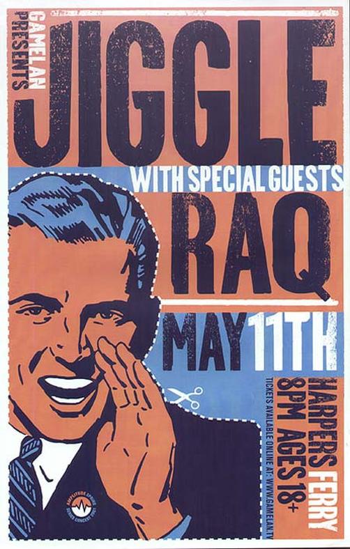 Original concert poster for RAQ and Jiggle at Harpers Ferry in Boston MA